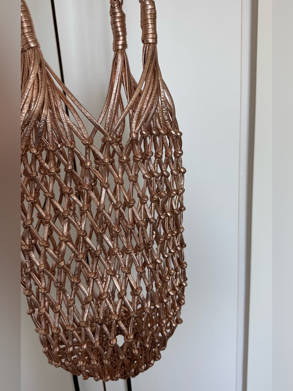 Real leather Woven Metallic Rose Gold Shoulder Bag, Italy